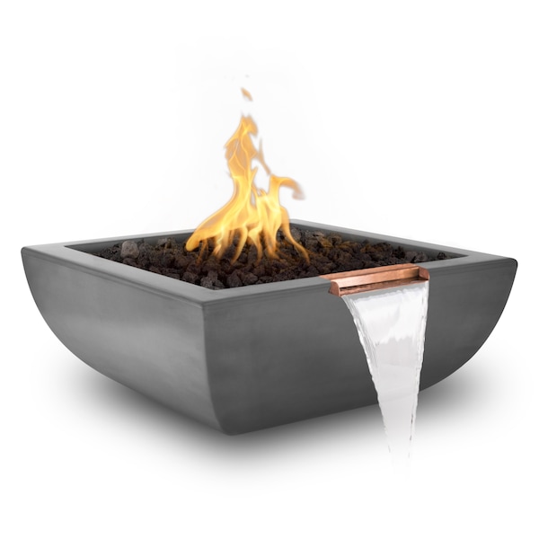 The Outdoor Plus 30 Square Avalon Fire, Water Bowl, GFRC Concrete, Natural Gray, Liquid Propane OPT-AVLFW30E12V-NGY-LP - main